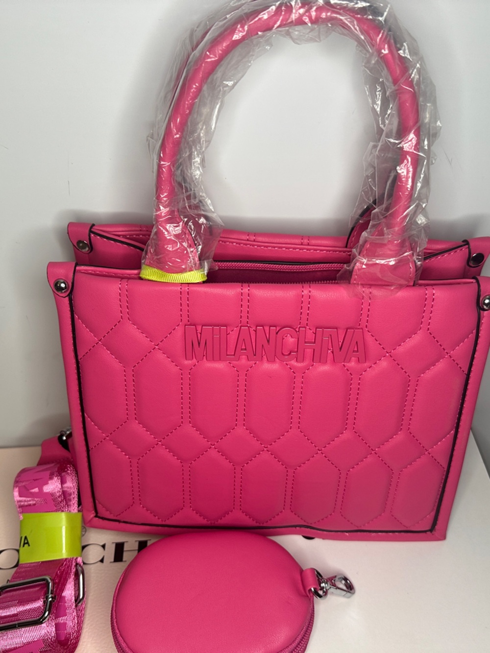 Hot Pink Quilted Satchel with Coin Pouch